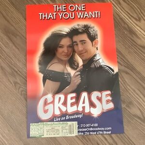 2008 Grease Live On Broadway 21” X 14” Poster With 5 NY Theatre Ticket Stubs
